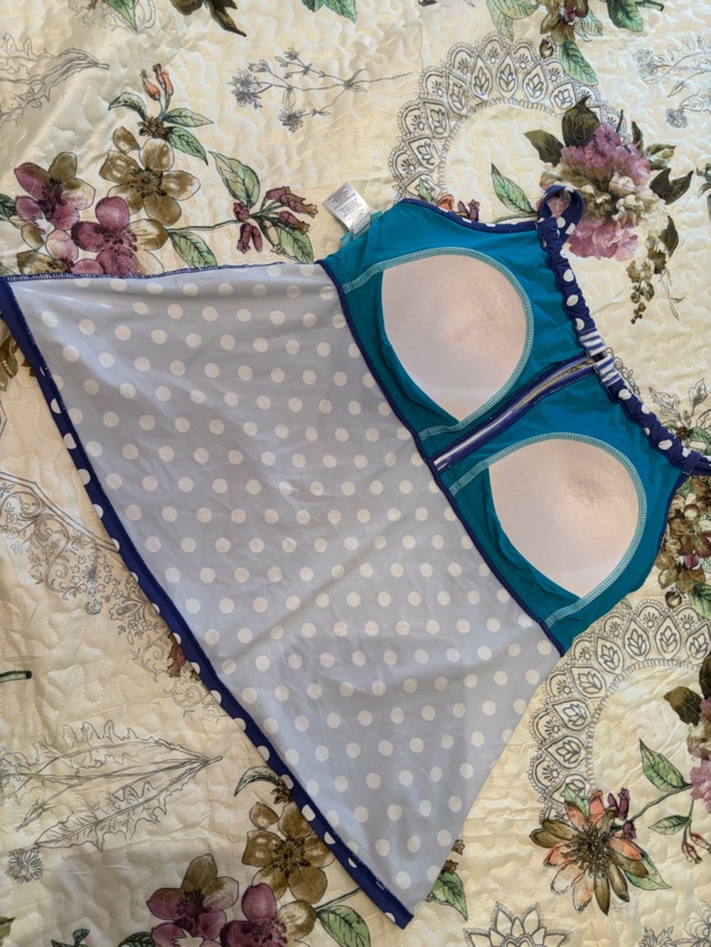 Blue Polka Dot Swim Tank  with Stripe‎ Accent - size 16W - Picture 4 of 4